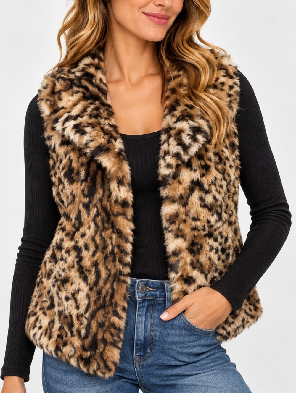 JACK | Women’s Leopard-Print Faux-Fur Vest Jacket Size XS
